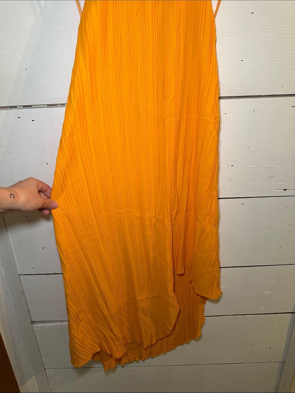 Zara Orange Pleated Halter Maxi Dress Medium - Picture 2 of 14
